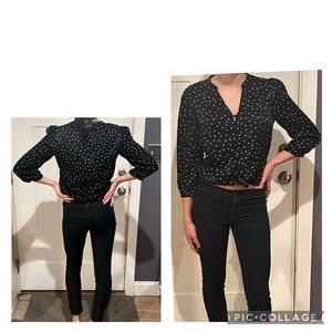 Elodie black and white polka dot tie shirt, size S